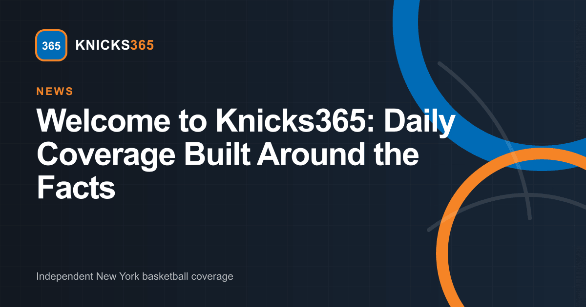 Knicks365 launch graphic in blue, orange, white, and charcoal
